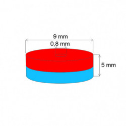 Magnete al neodimio corona circolare diam.9x diam.0.8x5 N 80 °C, VMM10-N50