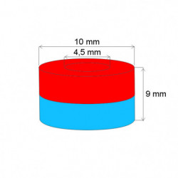 Magnete al neodimio corona circolare diam.10x diam.4.5x9 N 200°C, VMM1EH-N25EH
