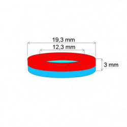 Magnete al neodimio corona circolare diam.19.3x12,3x3 N 150 °C, VMM4SH-N35SH