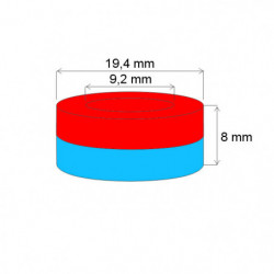 Magnete al neodimio corona circolare diam.19.4x diam.9.2x8 N 120 °C, VMM4H-N35H