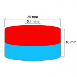 Magnete al neodimio corona circolare diam.29x diam.5.1x16 N 80 °C, VMM5