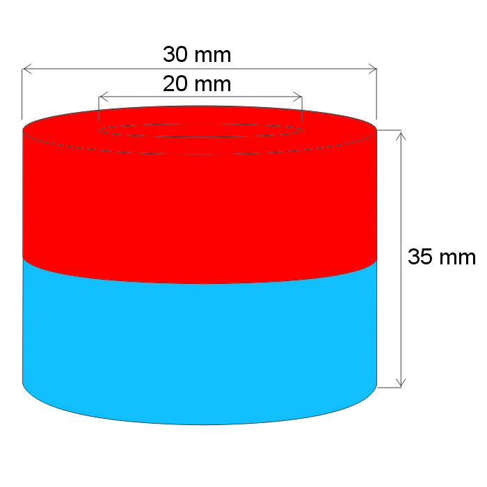 Magnete al neodimio corona circolare diam.30x diam.20x35 P 180 °C, VMM5UH-N35UH