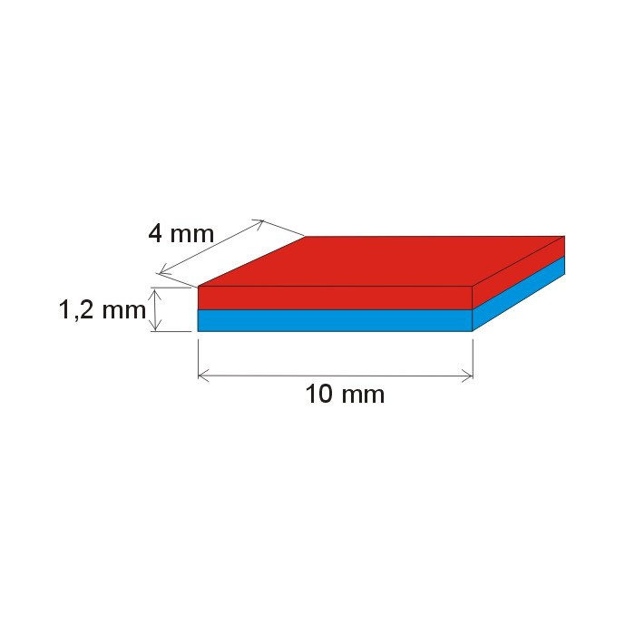 Magnete al neodimio parallelepipedo 10x4x1.2 Au 80 °C, VMM10-N50