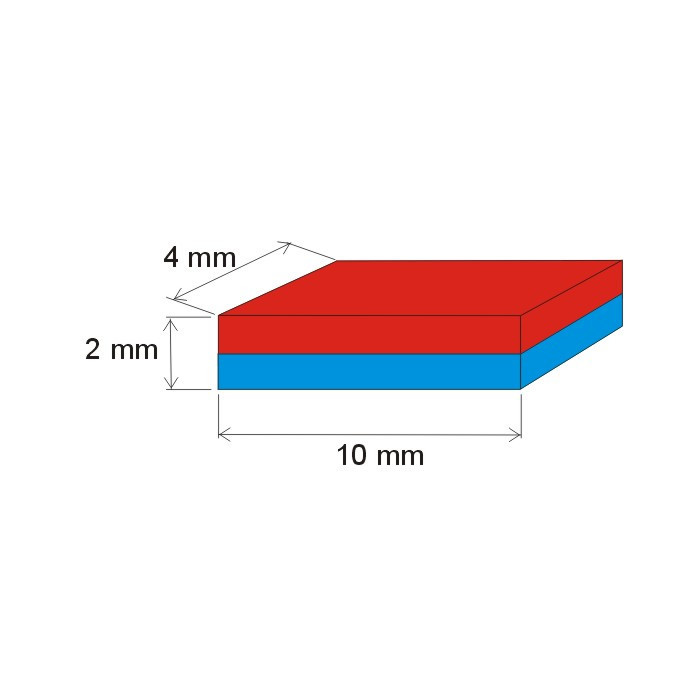 Magnete al neodimio parallelepipedo 10x4x2 Au 80 °C, VMM10-N50