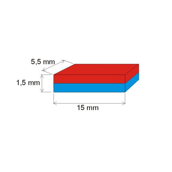Magnete al neodimio parallelepipedo 15x5.5x1.5 P 150 °C, VMM8SH-N45SH