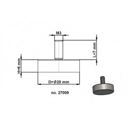 Lente magnetica con gambo diam. 20 x altezza 6 mm con filettatura esterna M3, lunghezza filettatura 7 mm