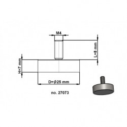 Lente magnetica con gambo diam. 25 x altezza 7 mm con filettatura esterna M4, lunghezza filettatura 8 mm