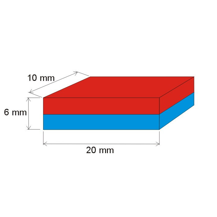 Magnete al neodimio parallelepipedo 20x10x6 N 120 °C, VMM4H-N35H