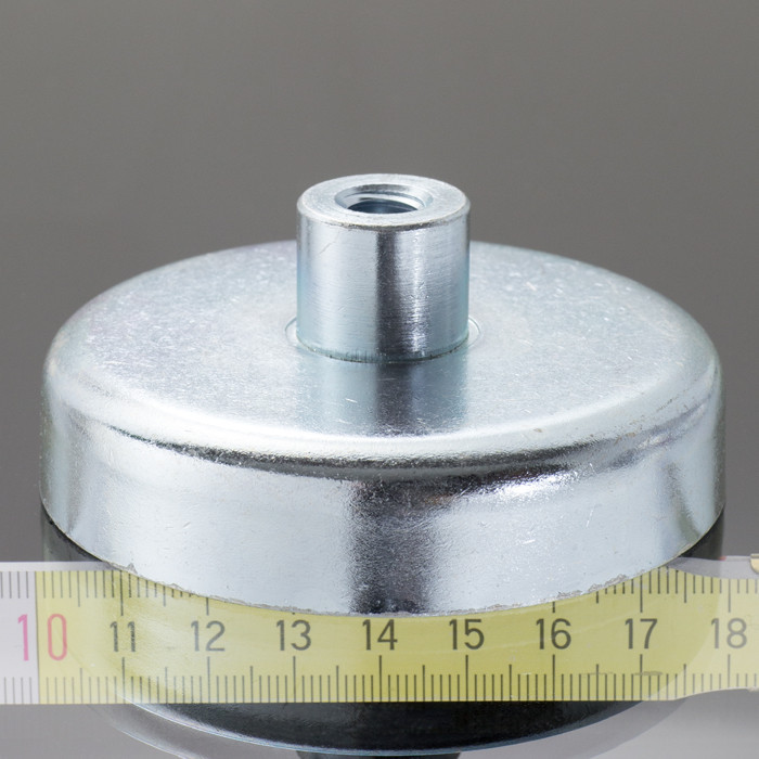 Lente magnetica con gambo diam. 80 x altezza 18 mm con filettatura interna M10, lunghezza filettatura 16 mm