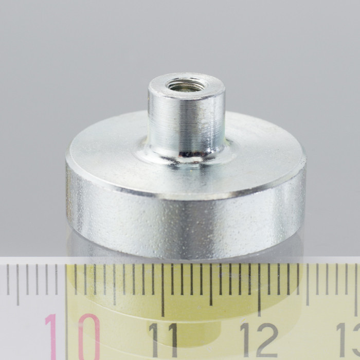 Lente magnetica con gambo diam. 25 x altezza 7 mm con filettatura interna M4, lunghezza filettatura 7 mm, magnete SmCo