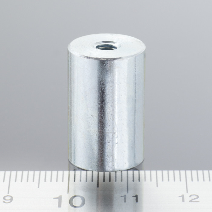 Lente magnetica cilindrica diam. 13 x altezza 20 mm con filettatura interna M4. lunghezza filettatura 7 mm