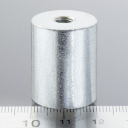 Lente magnetica cilindrica diam. 20 x altezza 25 mm con filettatura interna M6. lunghezza filettatura 9 mm