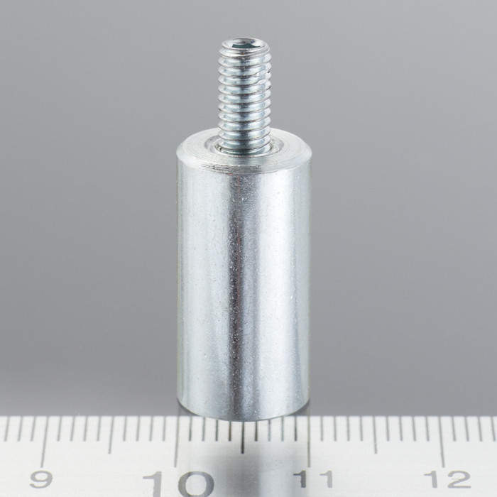 Lente magnetica cilindrica diam. 10 x altezza 20 mm con filettatura esterna M4. lunghezza filettatura 8 mm