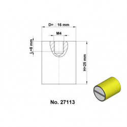 Lente magnetica cilindrica in ottone con tolleranza h6 diam. 16 x altezza 25 mm con filettatura interna M4, lunghezza filettatur