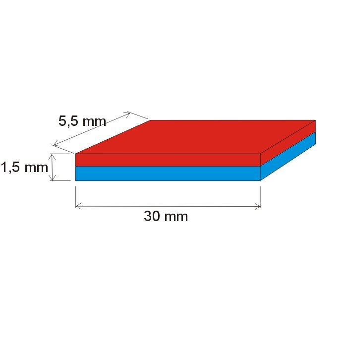 Magnete al neodimio parallelepipedo 30x5.5x1.5 P 150 °C, VMM8SH-N45SH