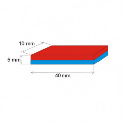 Magnete al neodimio parallelepipedo 40x10x5 N 80 °C, VMM9-N48
