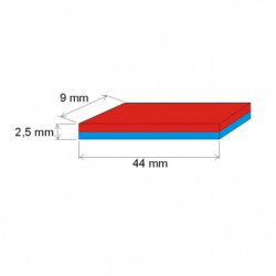 Magnete al neodimio parallelepipedo 44x9x2.5 N 80 °C, VMM4-N35