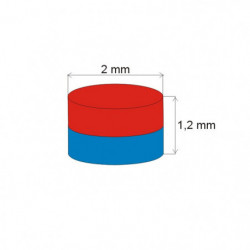 Magnete al neodimio cilindro diam.2x1.2 N 80 °C, VMM8-N45