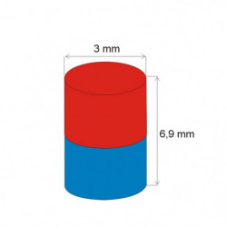 Magnete al neodimio cilindro diam.3x6,9 N 80 °C, VMM4-N35