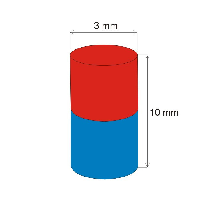 Magnete al neodimio cilindro diam.3x10 N 80 °C, VMM4-N35