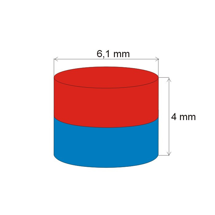 Magnete al neodimio cilindro diam.6.1x4 N 80 °C, VMM4-N35