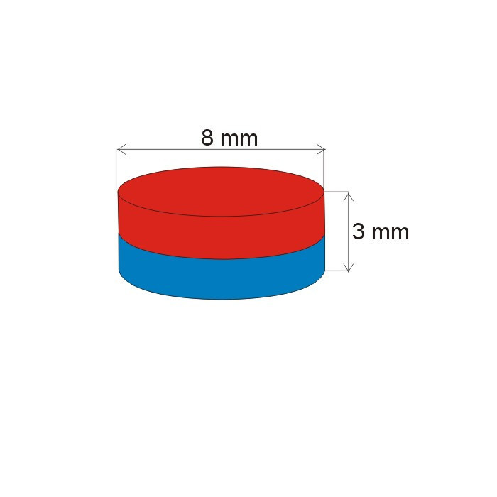 Magnete al neodimio cilindro diam.8x3&nbsp_N 80 °C, VMM8-N45