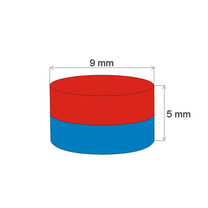 Magnete al neodimio cilindro diam.9x5&nbsp_N 80 °C, VMM10-N50
