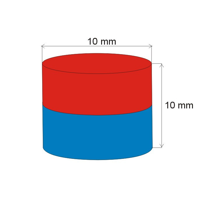 Magnete al neodimio cilindro diam.10x10 N 80 °C, VMM8-N45